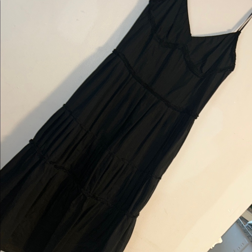 LOFT Black Tiered Maxi Sundress with Spaghetti Straps